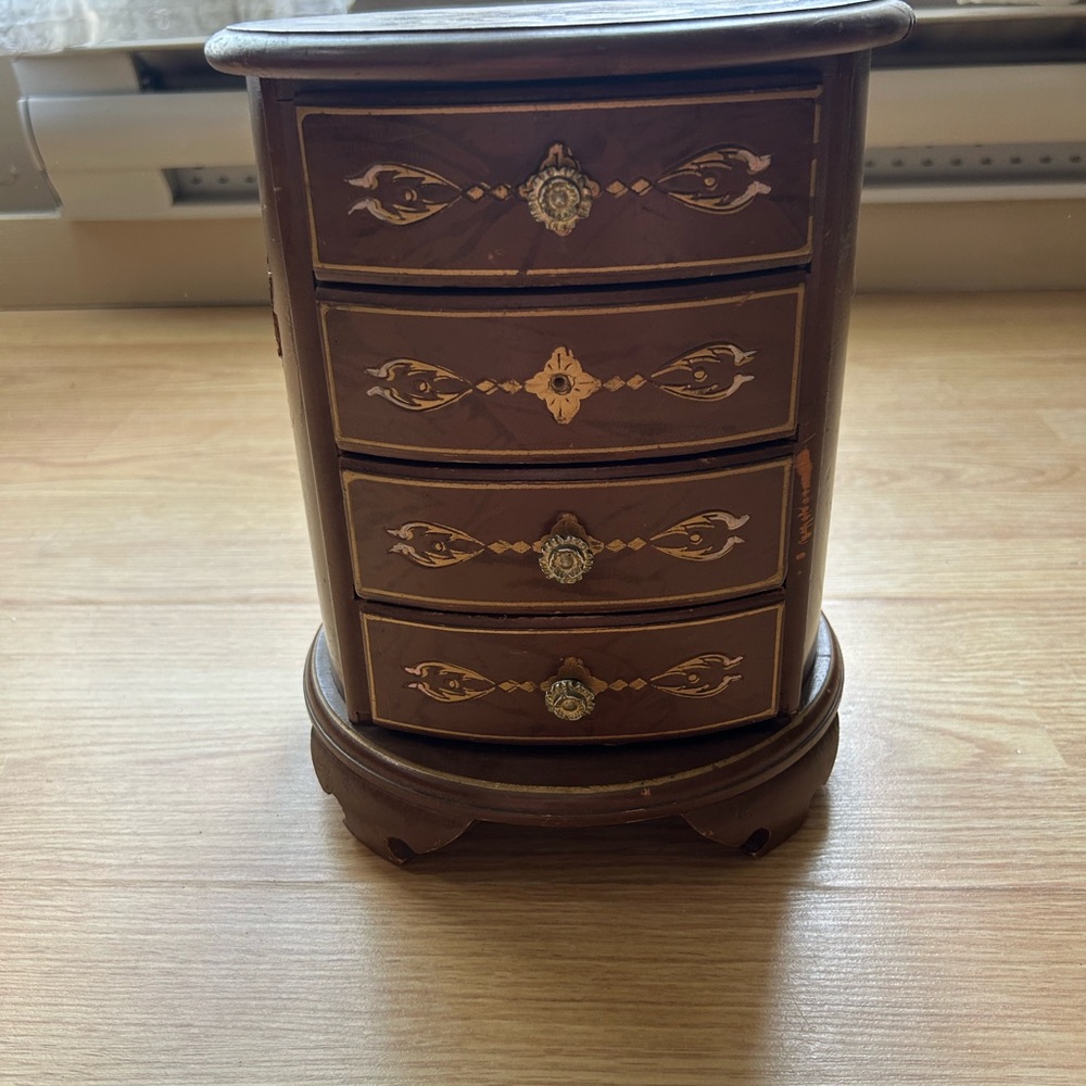 Vintage Wooden Jewelry Box with Drawers